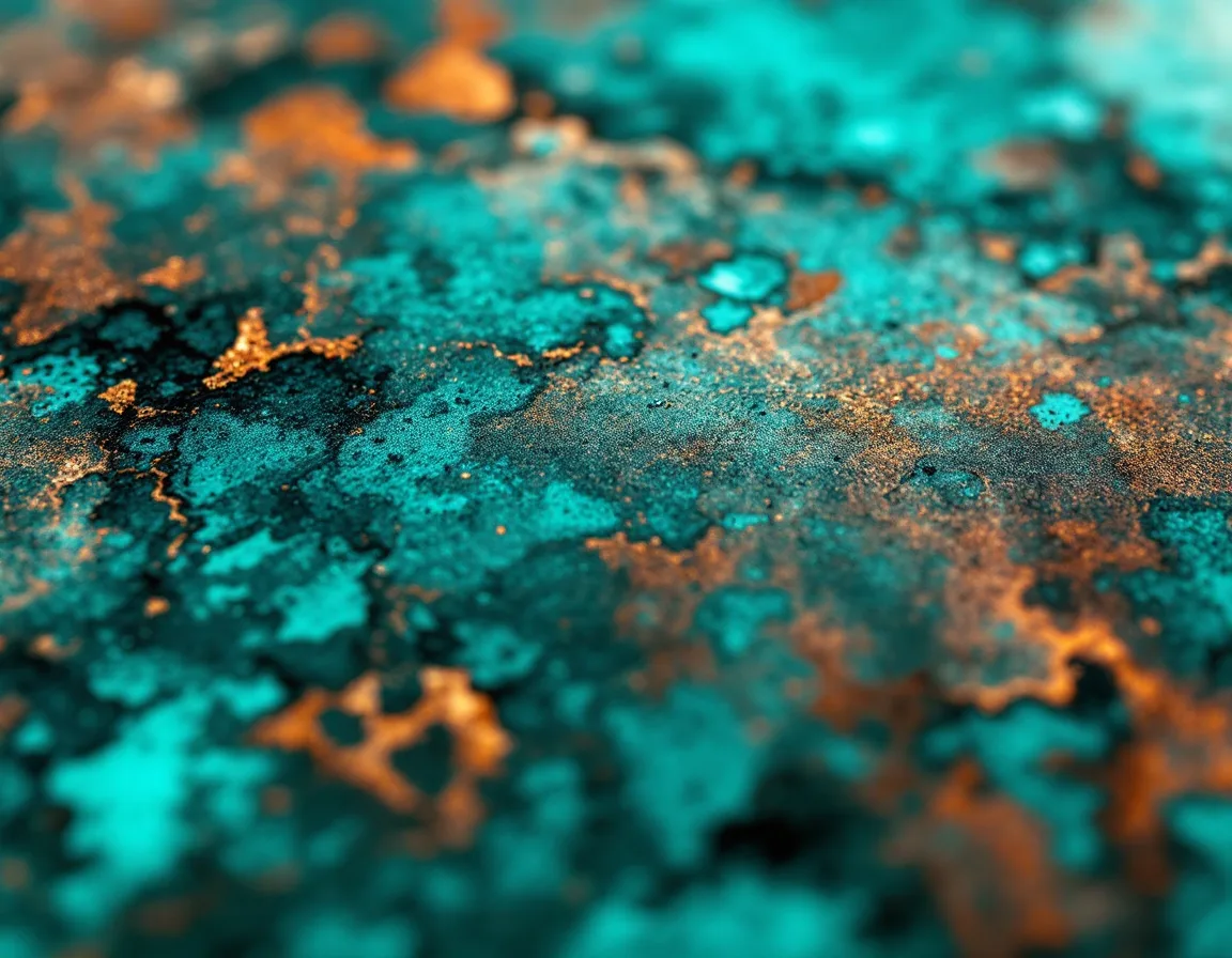 Macro texture of green verdigris patina on aged copper